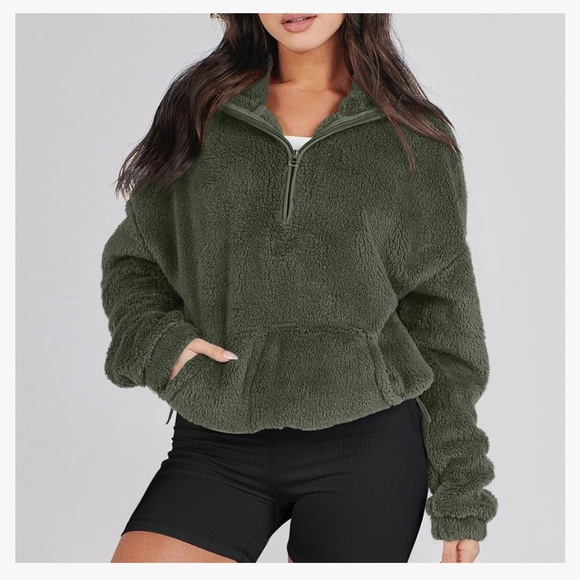 aerie Tops - SO | Sherpa Pullover - Green
